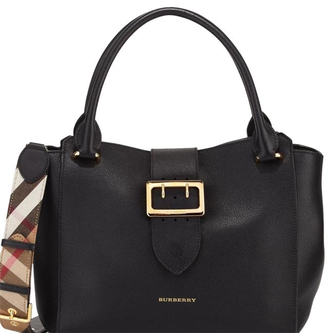 Burberry Bag Buckle Medium Grained Black Leather Tote