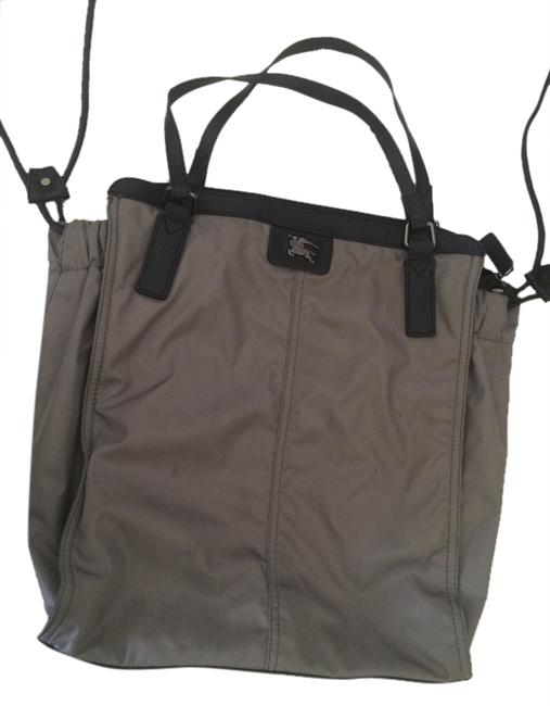 Burberry Buckleigh Grey Nylon Leather Trim Tote