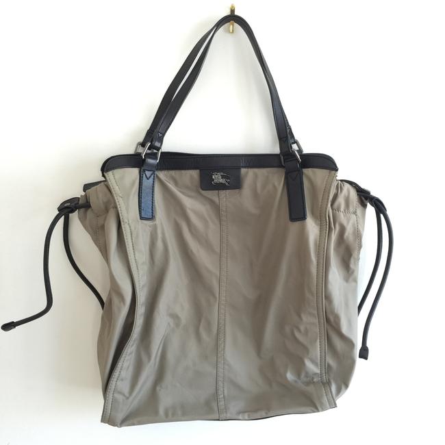 Burberry Buckleigh Khaki Warm Grey Black Trim Nylon Tote