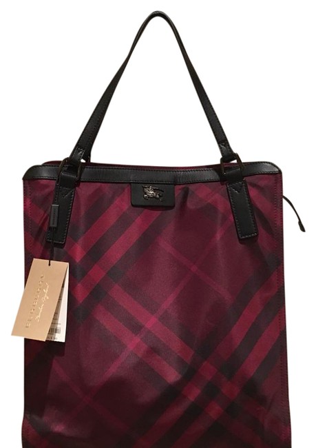 Burberry Buckleigh Packable Nylon Burgundy Checks Tote