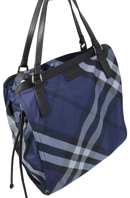 Burberry Buckleigh Signature Packable Handbag Blue Nylon Tote