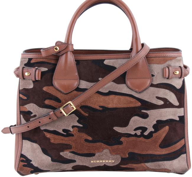 Burberry Camoflauge Banner Multicolor Suede Leather Tote