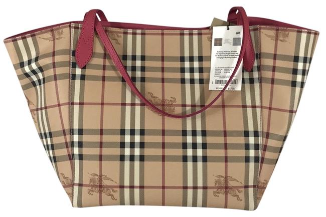 Burberry Canter Leather Check Plum Pink Tote