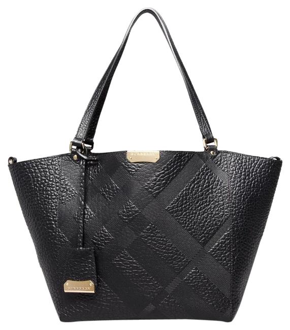 Burberry Canterbury Grain Embossed Check Black Leather Tote