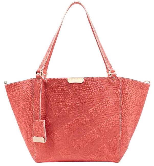 Burberry Canterbury Grain Embossed Check Rose Pink Leather Tote