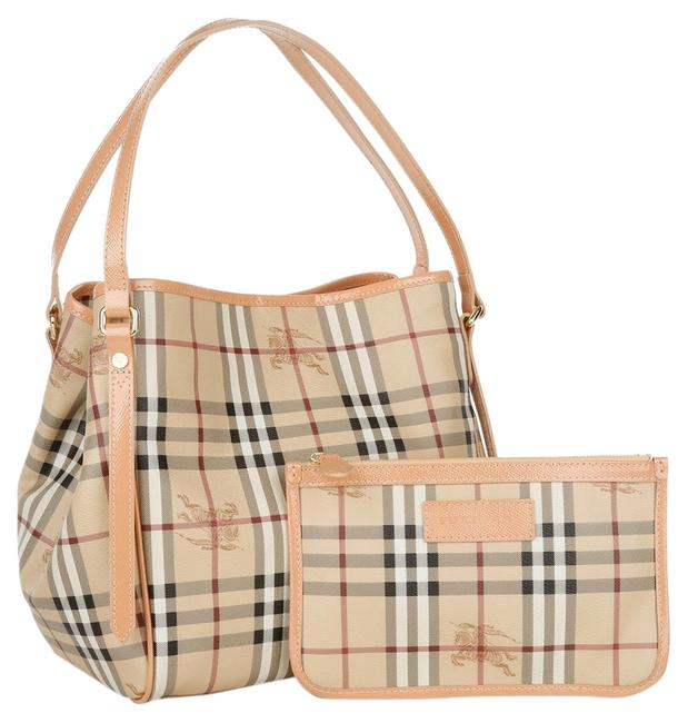 Burberry Canterbury Hay Market Check Small Light Pink Leather Tote