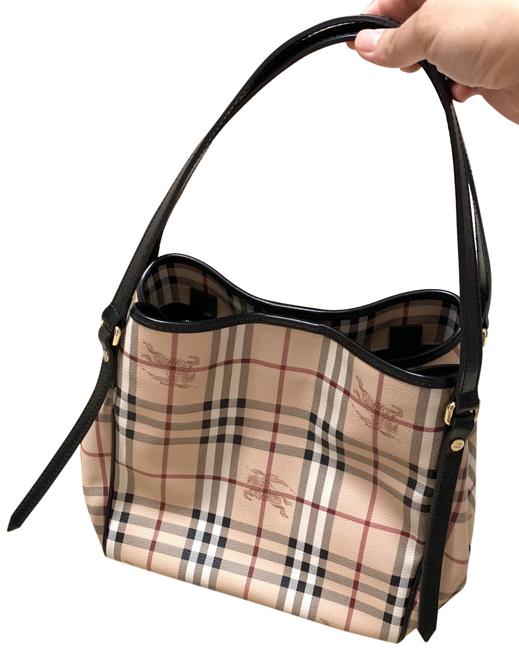 Burberry Canterbury Honey Cream Black Canvas with Leather Trims Tote