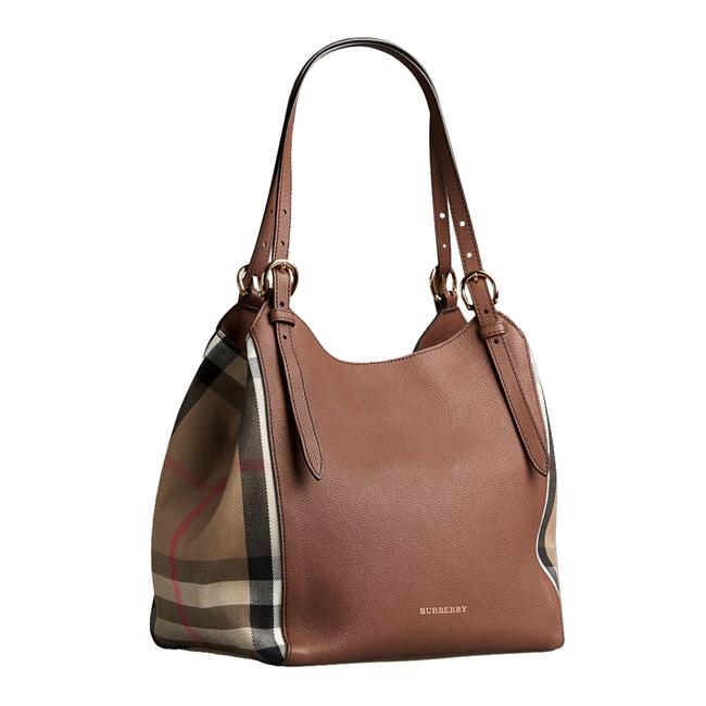 Burberry Canterbury House Check Brown Tan LeatherCanvas Tote