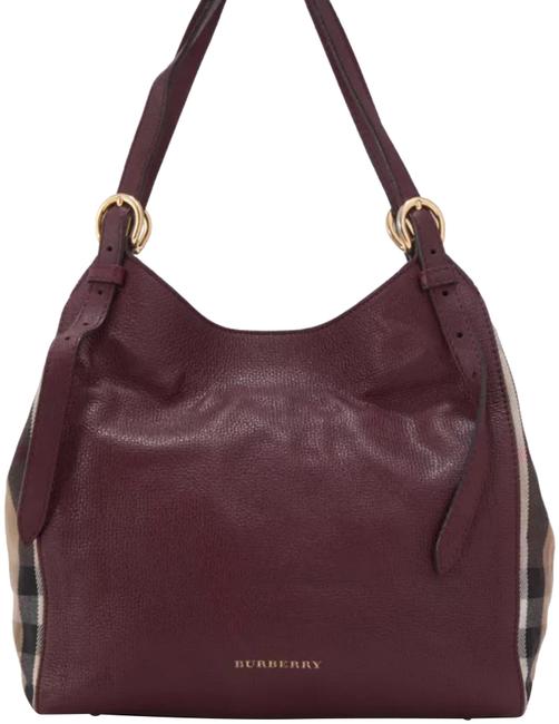 Burberry Canterbury House Check Burgundy Red Leather Tote