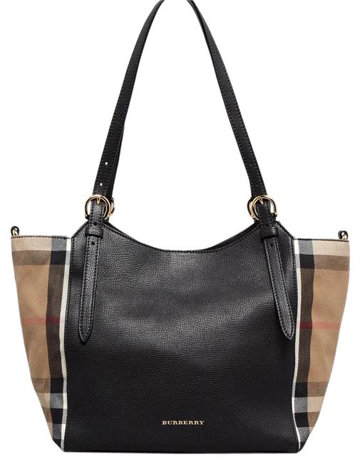 Burberry Canterbury House Check Horseshoe Black Leather Tote