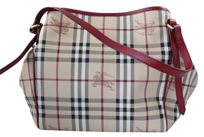 Burberry Canterbury Military Red Beige Canvas Leather Tote