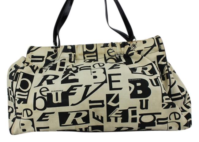 Burberry Canvas Burav1 White Black Tote