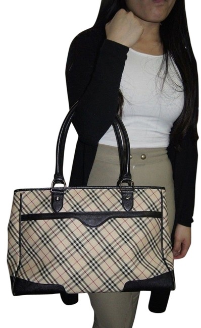 Burberry Canvas Novacheck Black Leather Canvas Tote