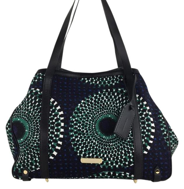 Burberry Canvas Print NavyGreen Tote