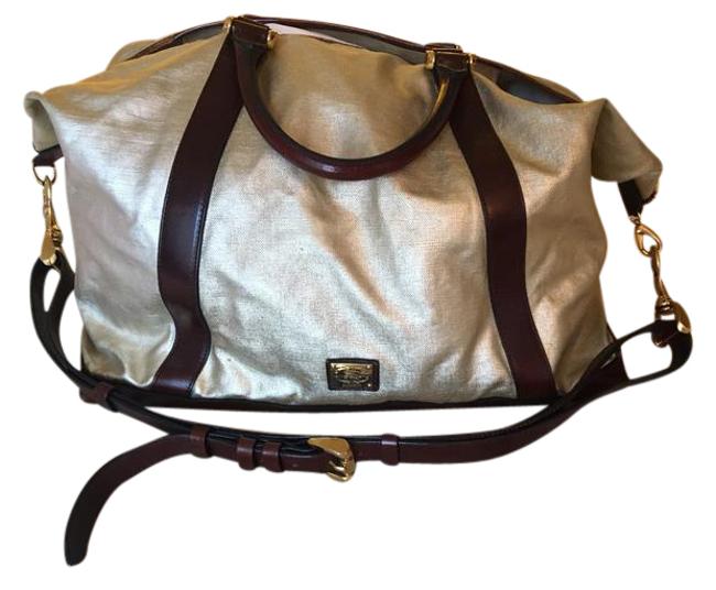 Burberry Carry All Gold Brown Leather and Canvas Tote