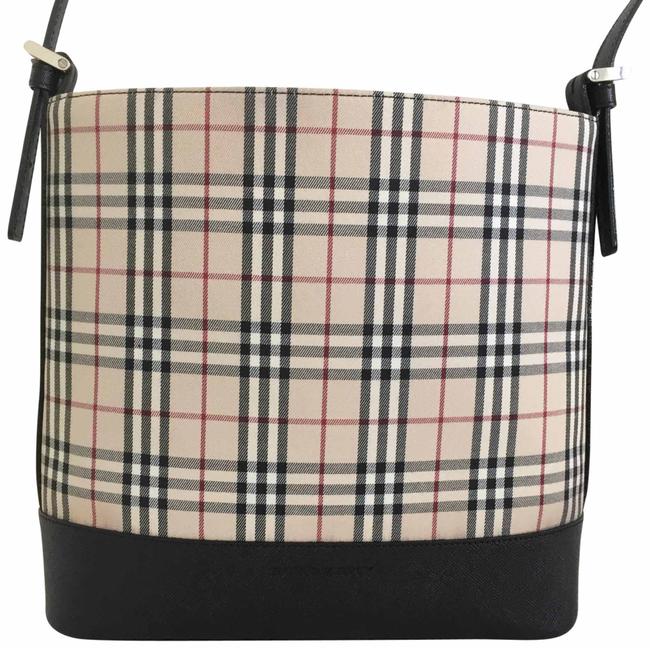 Burberry Check Beige Black Canvas and Leather Tote