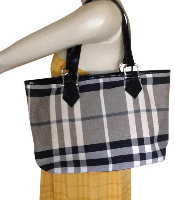 Burberry Bag Check Black and Off White Canvas Tote