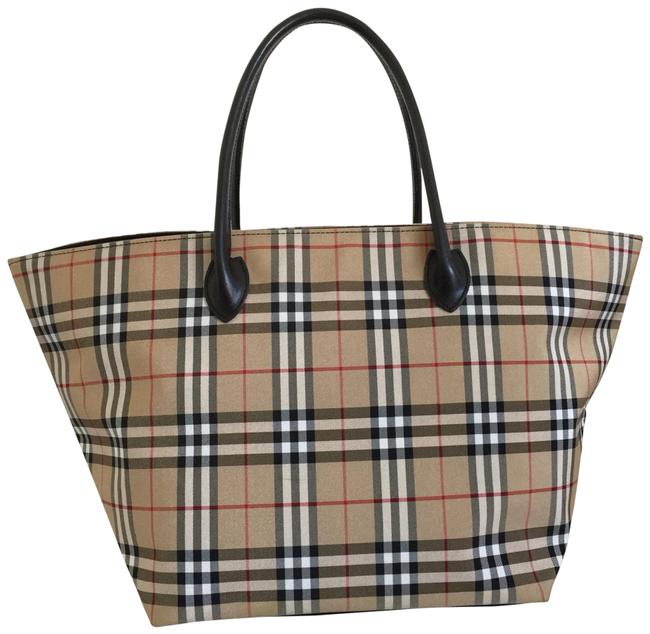Burberry Check Black Beige Nylon Tote