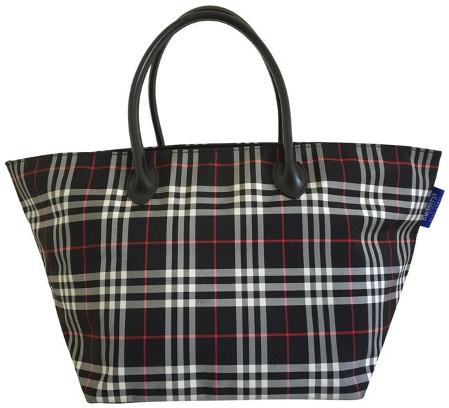 Burberry Check Black White Nylon Tote
