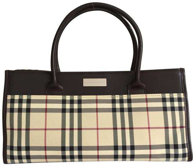 Burberry Check Brown Canvas Leather Tote