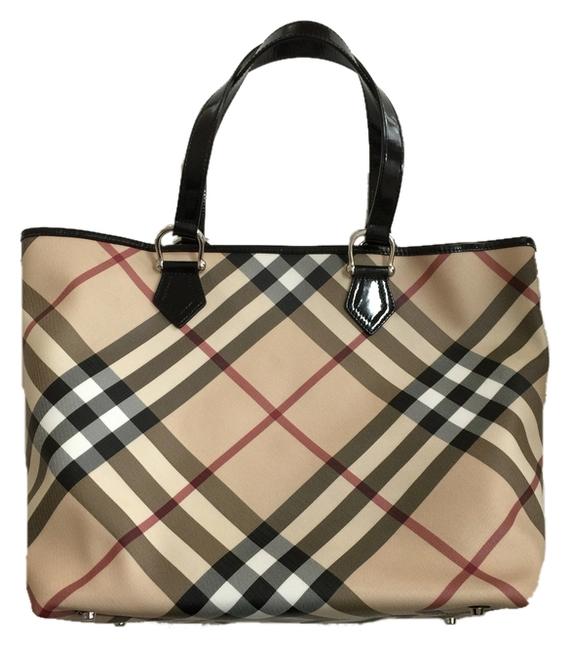 Burberry Check Coated CanvasLeather Tote
