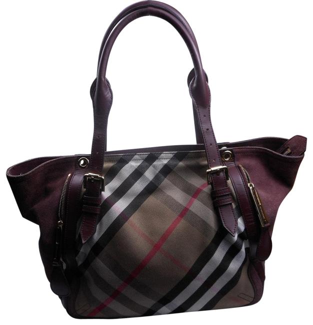 Burberry Check Leather Suede Adjustable Straps Canvas Tote