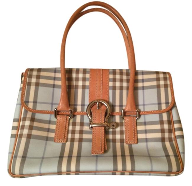 Burberry Check Light Blue White Brown Mixed Tote