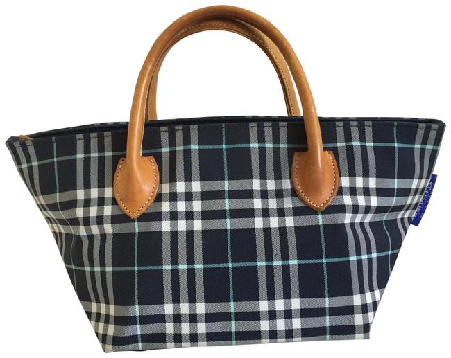 Burberry Check Navy White Nylon Tote