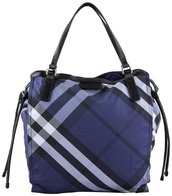 Burberry Check Small Buckleigh Packable Navy Nylon Tote