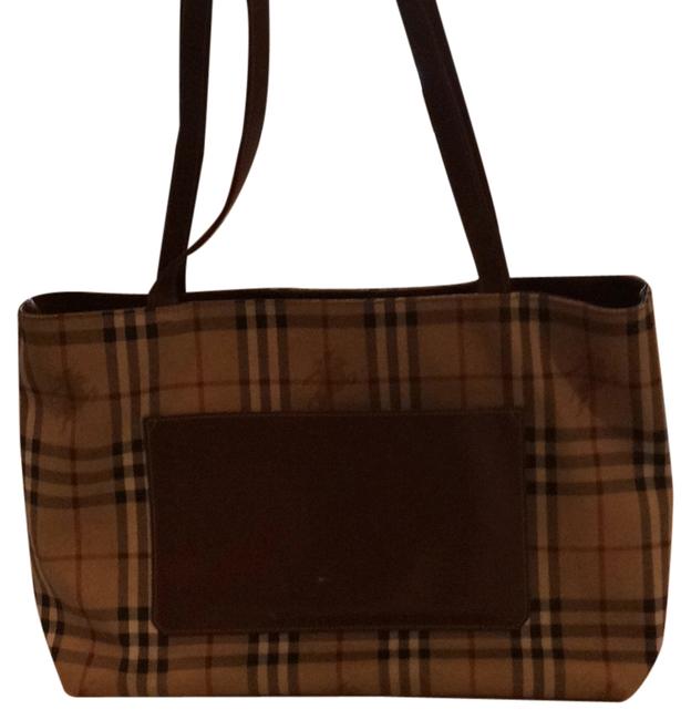 Burberry Check with Brown Pocket and Handles Canvas Tote