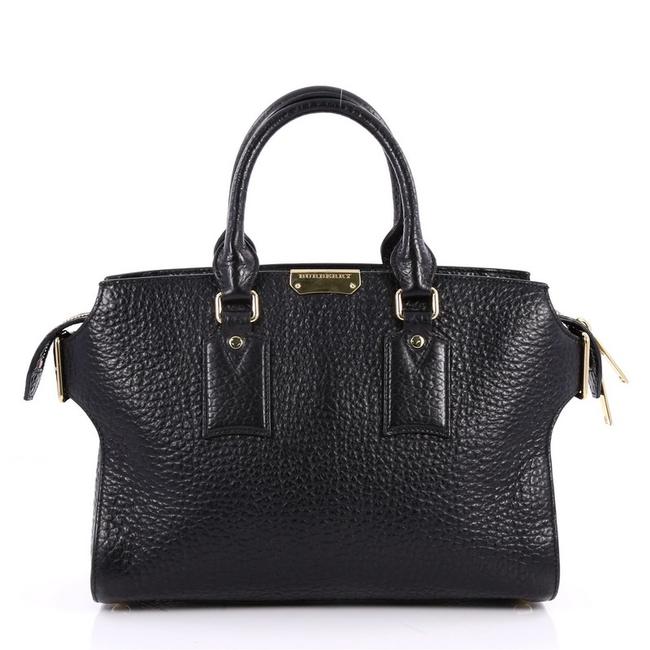 Burberry Clifton Convertible Heritage Grained Medium Black Leather Tote