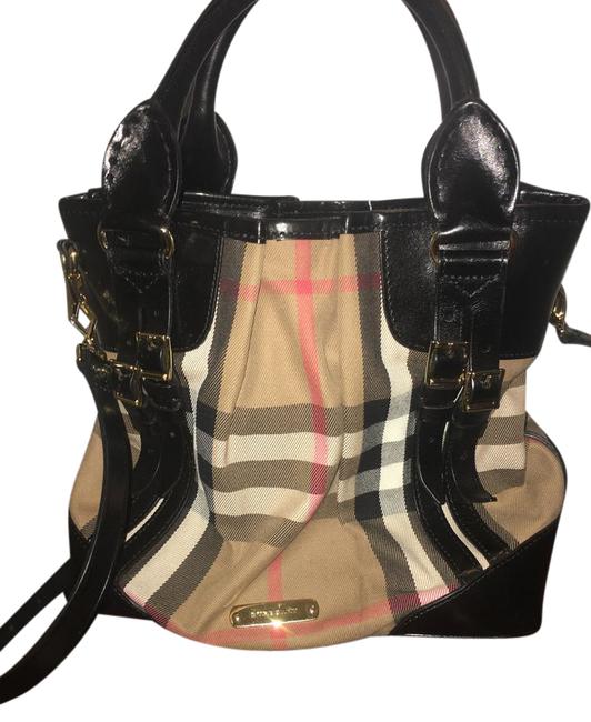 Burberry Coated Canvas Black Leather Tote