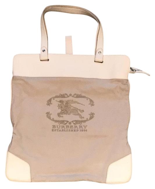 Burberry Colored Cream Leather and Canvas Tote