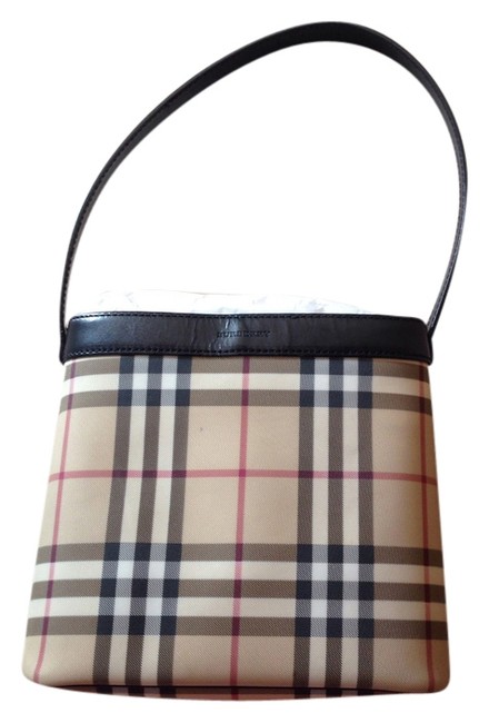 Burberry Cream Plaid Canonburry Leathet Tote