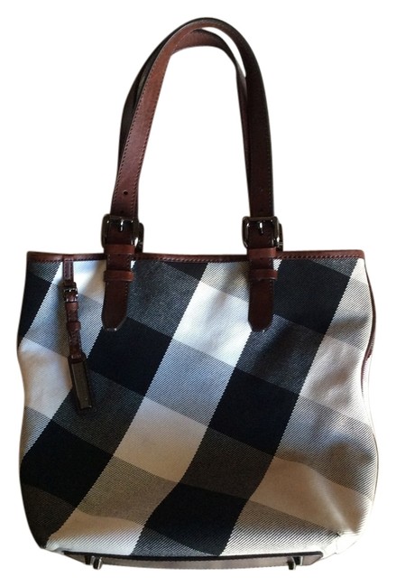 Burberry Cream with Dark Brown Leather Trim Canvas Tote
