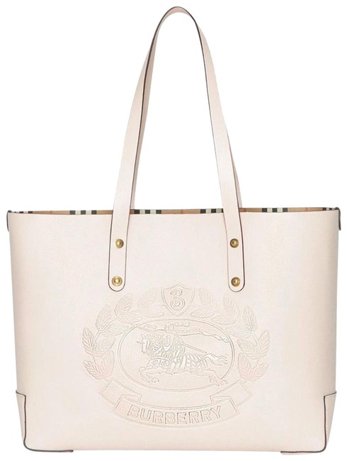 Burberry Crest Embossed Ivory Leather Tote
