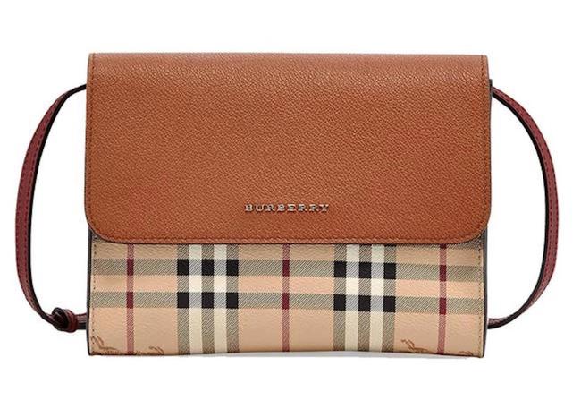 Burberry Crossbody Haymarket Check Loxley Womens Bright Toffee Leather Tote