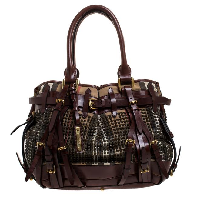 Burberry Dark Large Rowan Studded Brown Canvas and Leather Tote