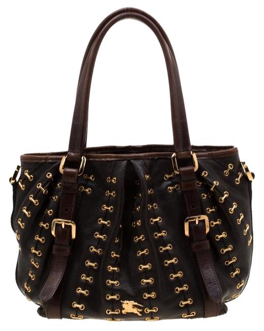 Burberry Dark Metal Stitching Lowry Brown Leather Tote