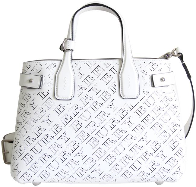 Burberry Derby Perforated Small Banner White Leather Tote