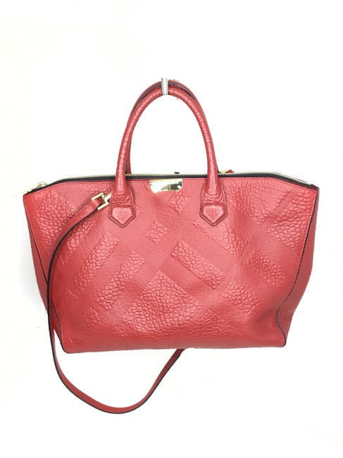 Burberry Bag Dewsbury Check Embossed Large Military Red Leather Tote