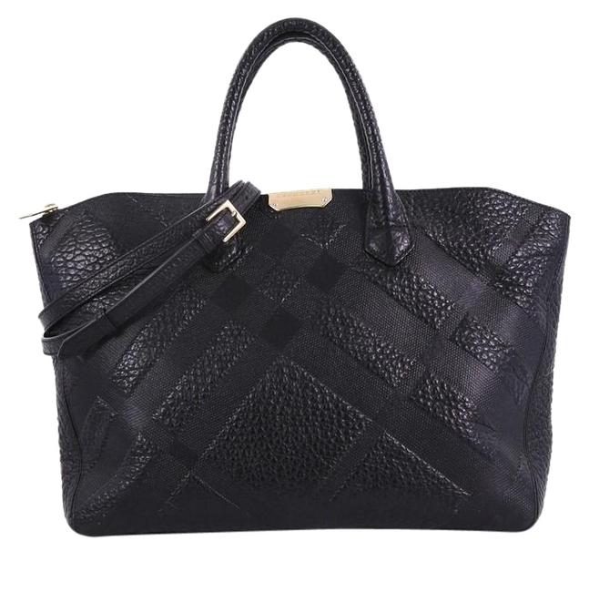 Burberry Dewsbury Convertible Check Embossed Medium Black Leather Tote