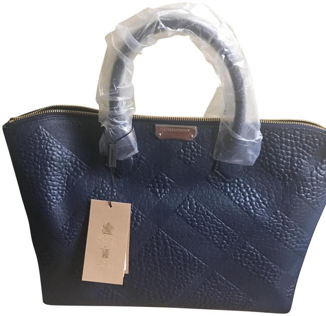 Burberry Bag Dewsbury Embossed Grain Blue Carbon Leather Tote