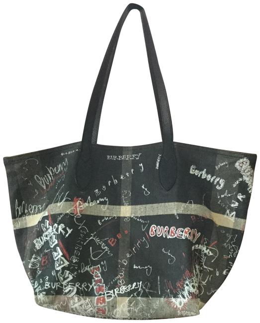 Burberry Doodle Black Multi Coated Canvas Tote