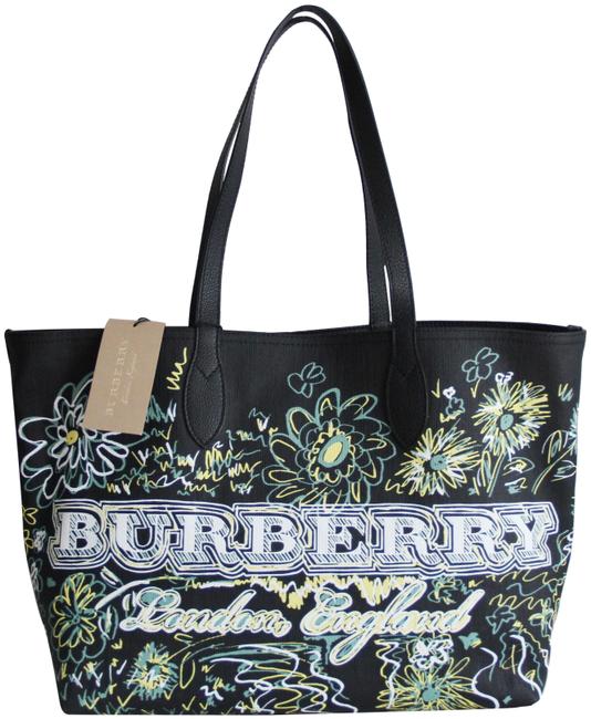 Burberry Doodle Check Reversible Black Canvas and Leather Tote