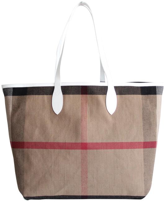 Burberry Doodle Check Reversible Classic Trans White Canvas and Leather Tote