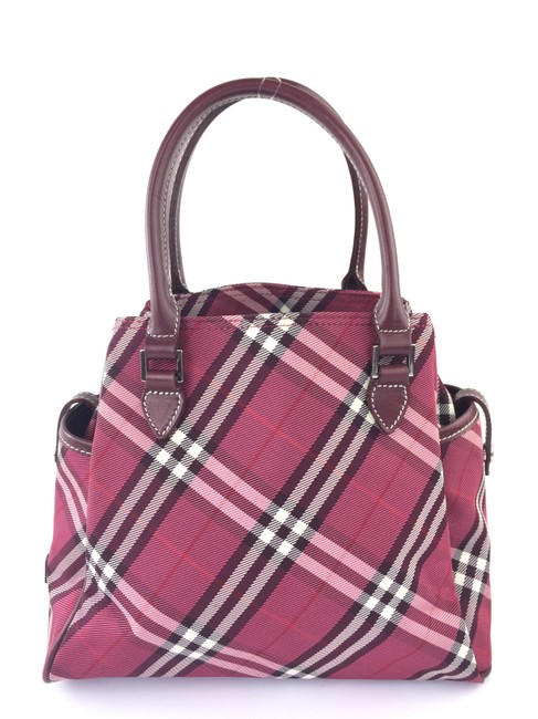 Burberry East West Check Small Burgundy Nylon Tote