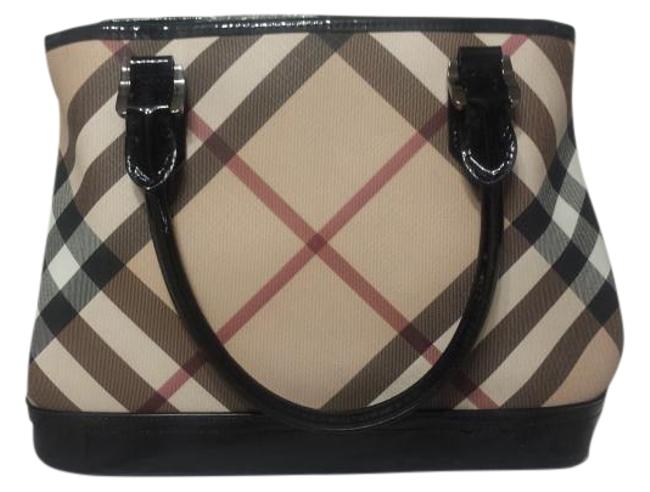 Burberry Eden Super Nova Check Pvc Canvas Black Patent Tote