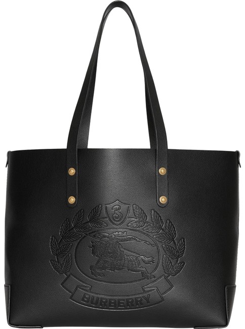 Burberry Embossed Crest Black Leather Tote