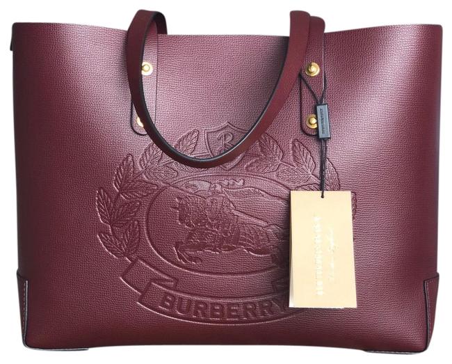 Burberry Embossed Crest Small Leather Burgundy Tote